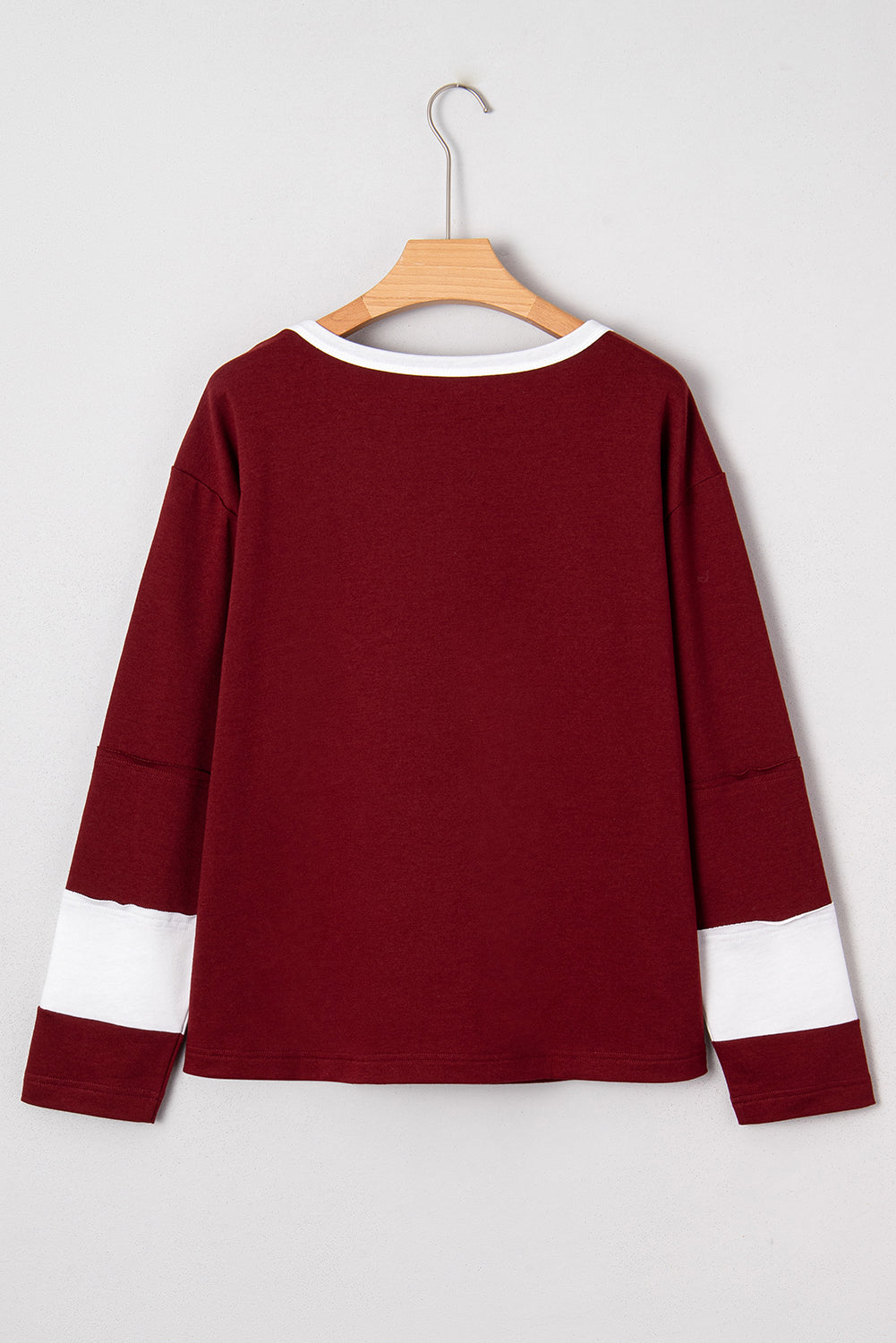 Red Dahlia Cheerful Daisy Flower Patched Round Neck Long Sleeve Top