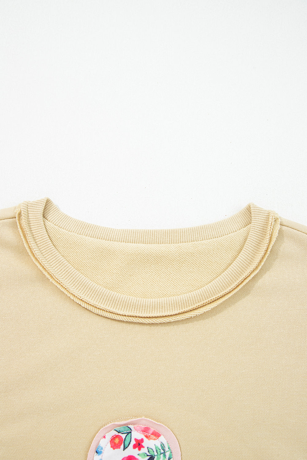 Pale Khaki Floral Applique Baggy Pullover Sweatshirt
