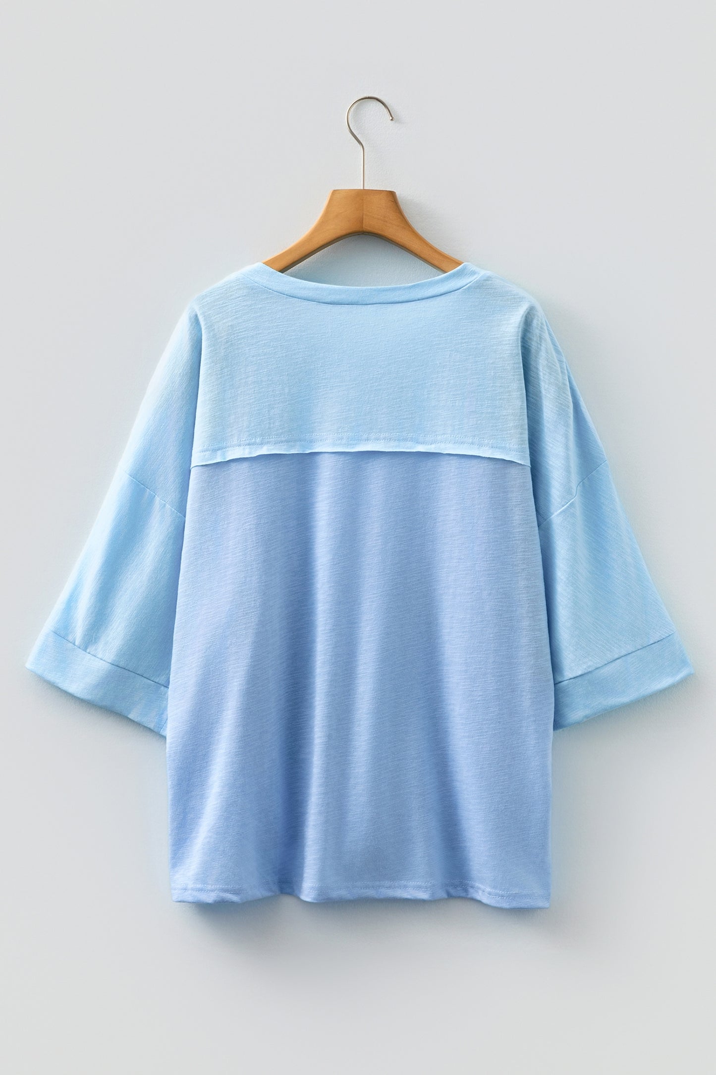 Light Blue Flower Patched Exposed Seam Bracelet Sleeve Oversized T Shirt