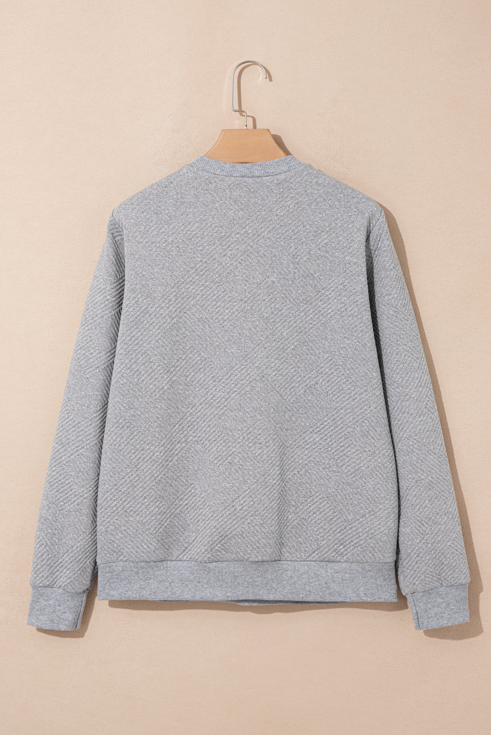 Medium Grey Trendy Textured Half Zip Loose Sweatshirt