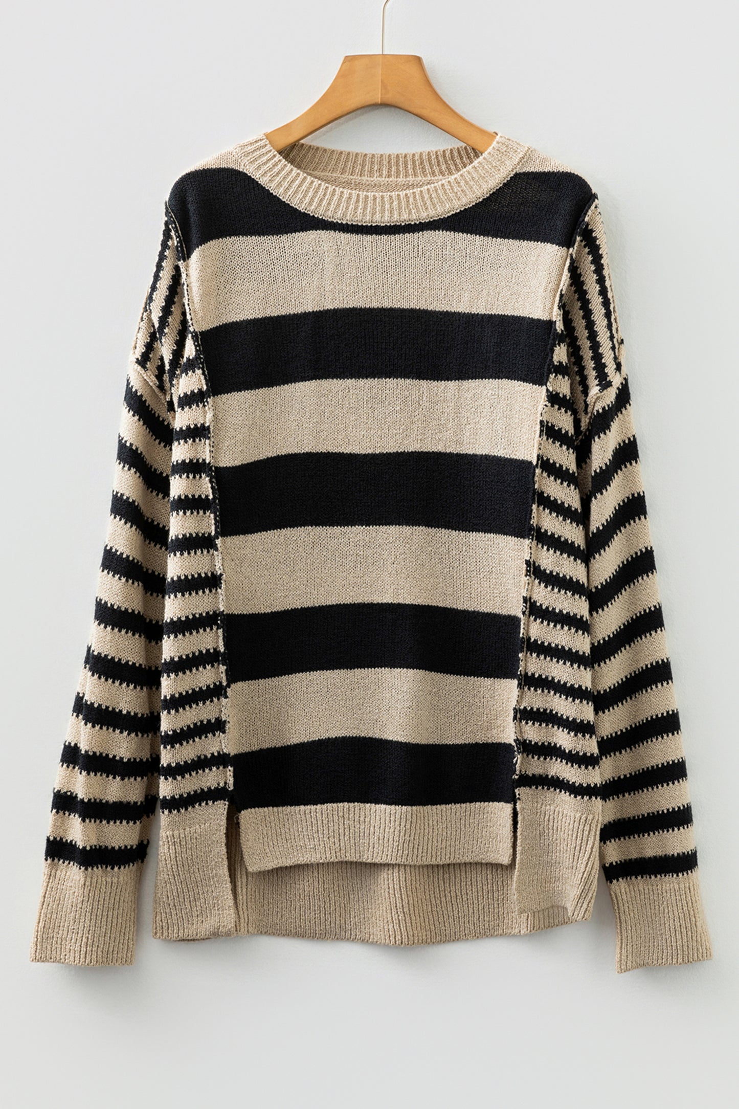 Black Stripe Drop Shoulder Sleeve Patchwork Baggy Sweater