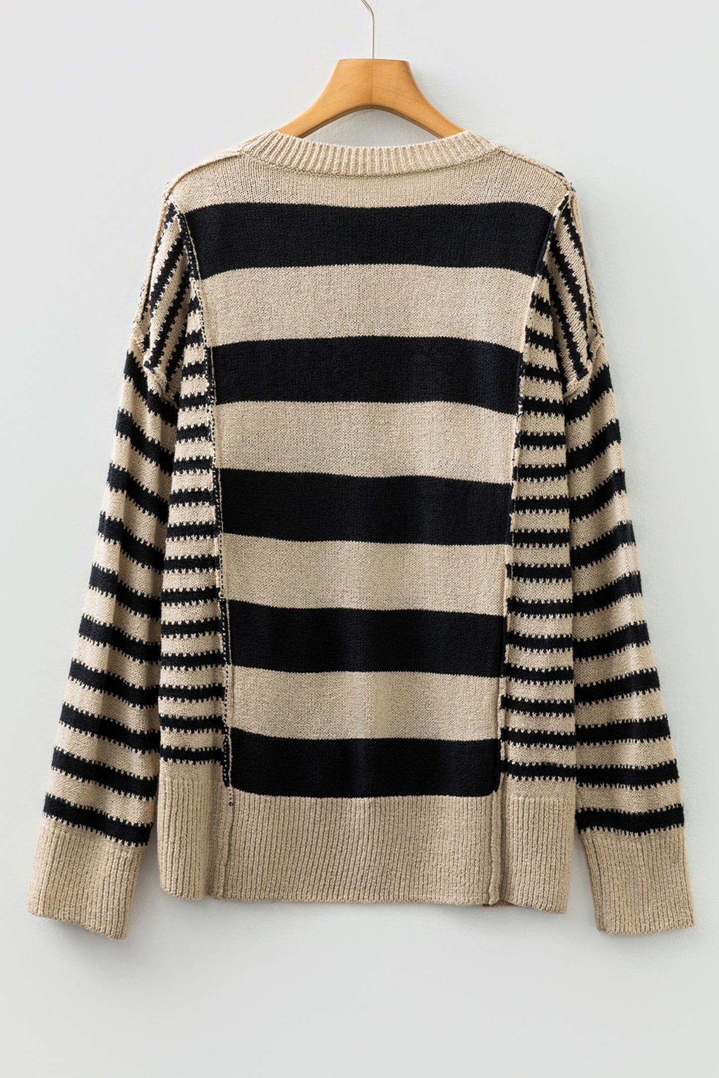 Black Stripe Drop Shoulder Sleeve Patchwork Baggy Sweater