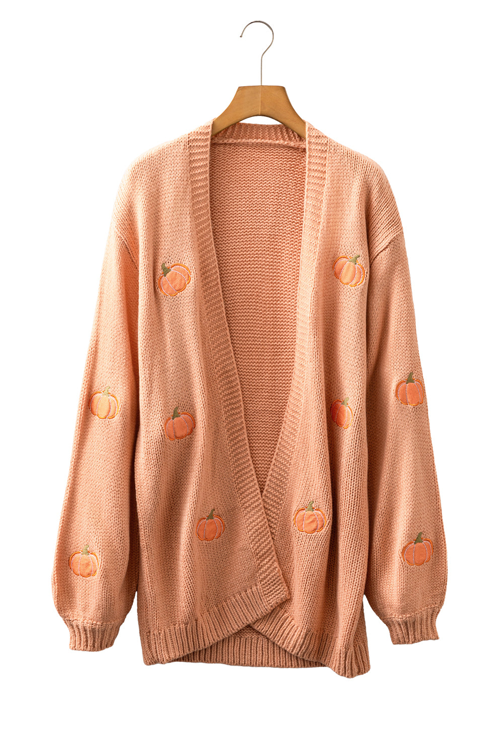 Straw Yellow Pumpkin Tree Print Open Front Drop Shoulder Midi Cardigan