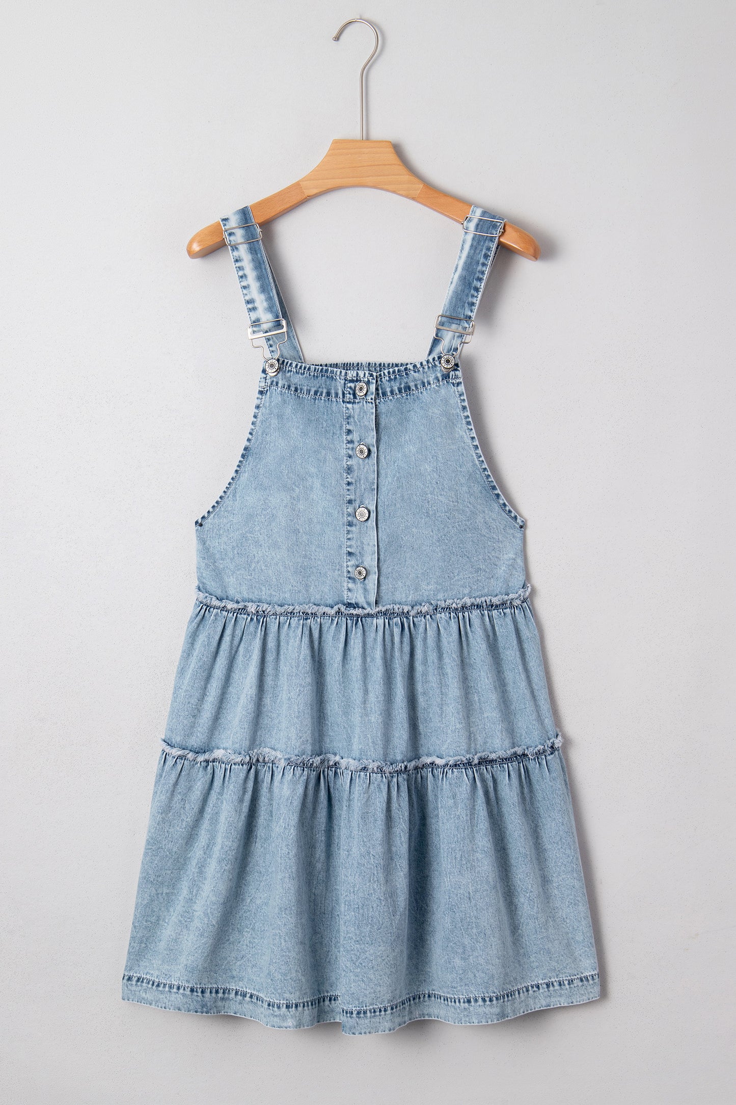 Dusk Blue Light Wash Tiered Flowy Overall Denim Dress