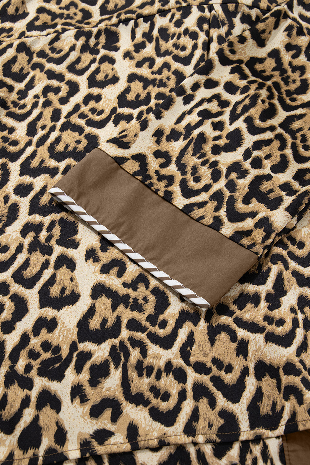 Brown Leopard Collared 3/4 Sleeve Shirt and Loose Pants Two Piece Outfit Set