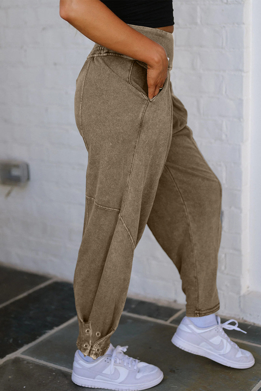 Elmwood Mineral Wash Jogger Style High Waist Casual Pants