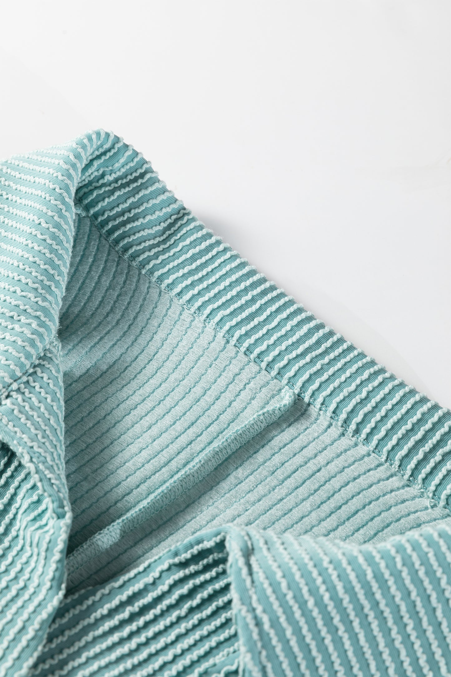 Light Blue Oversized Twist Ribbed Collared Henley Top with Roll up Sleeve