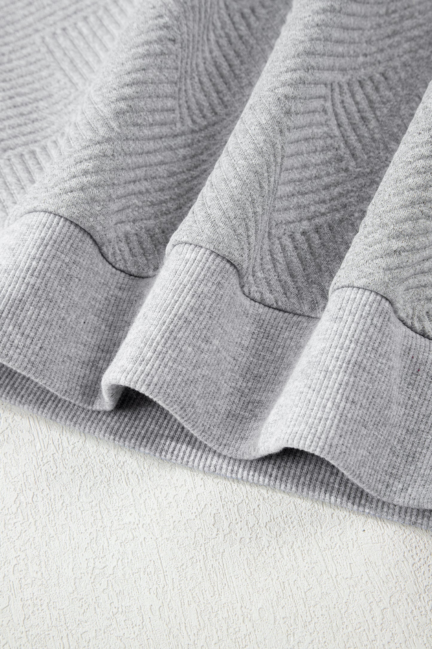 Medium Grey Trendy Textured Half Zip Loose Sweatshirt